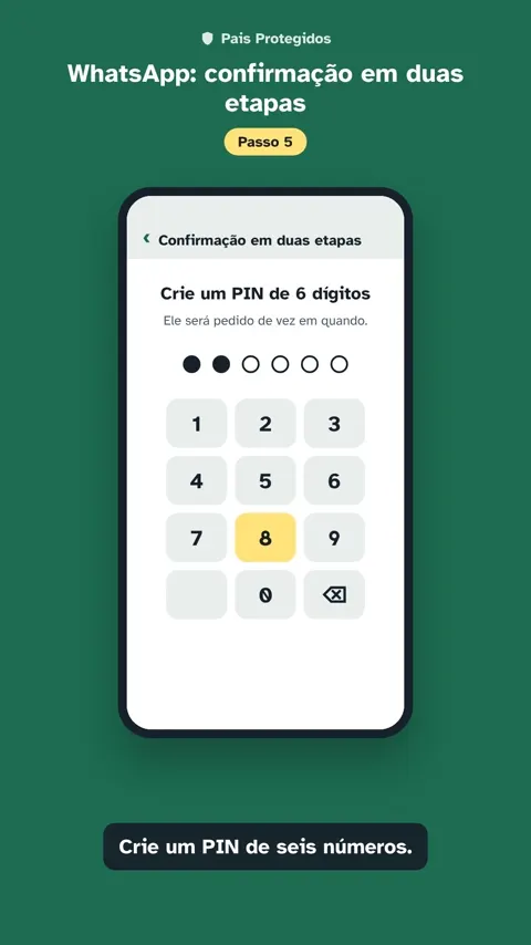 Tela do vídeo mostrando onde criar o PIN de 6 dígitos do WhatsApp