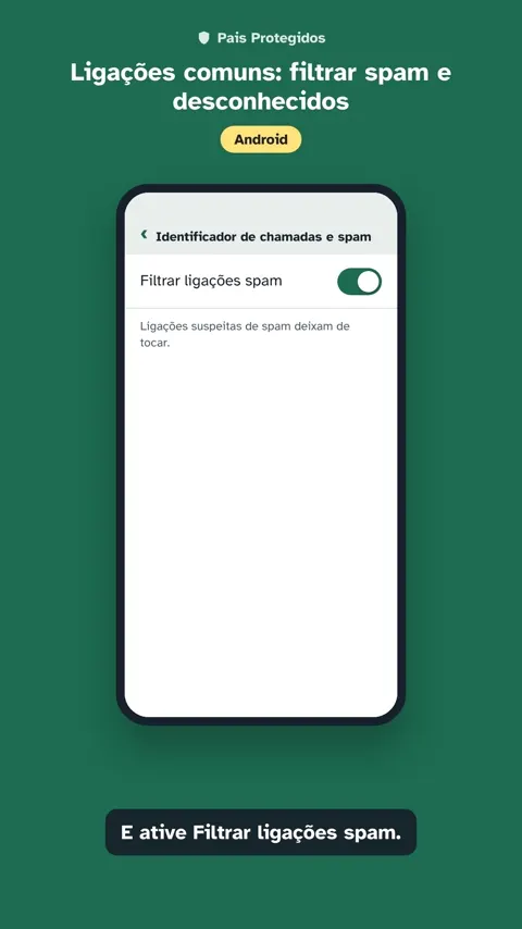Tela do vídeo mostrando a opção de filtrar ligações de spam no Android